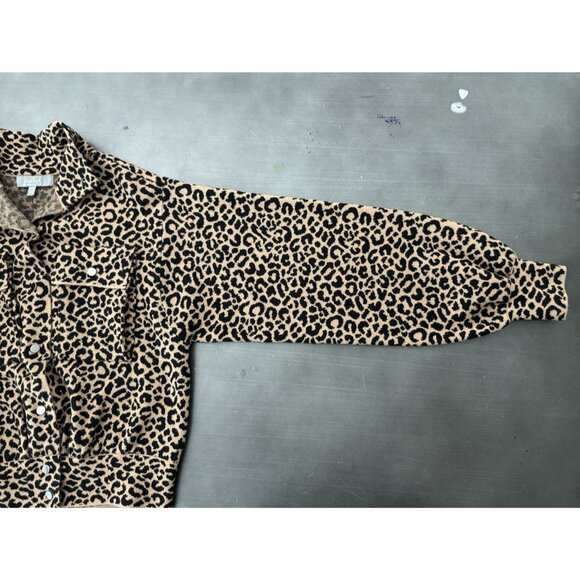 Marled Cheetah Crop Jacket Brown Animal Print Snap Button Moto Stretch Shacket - Picture 9 of 9